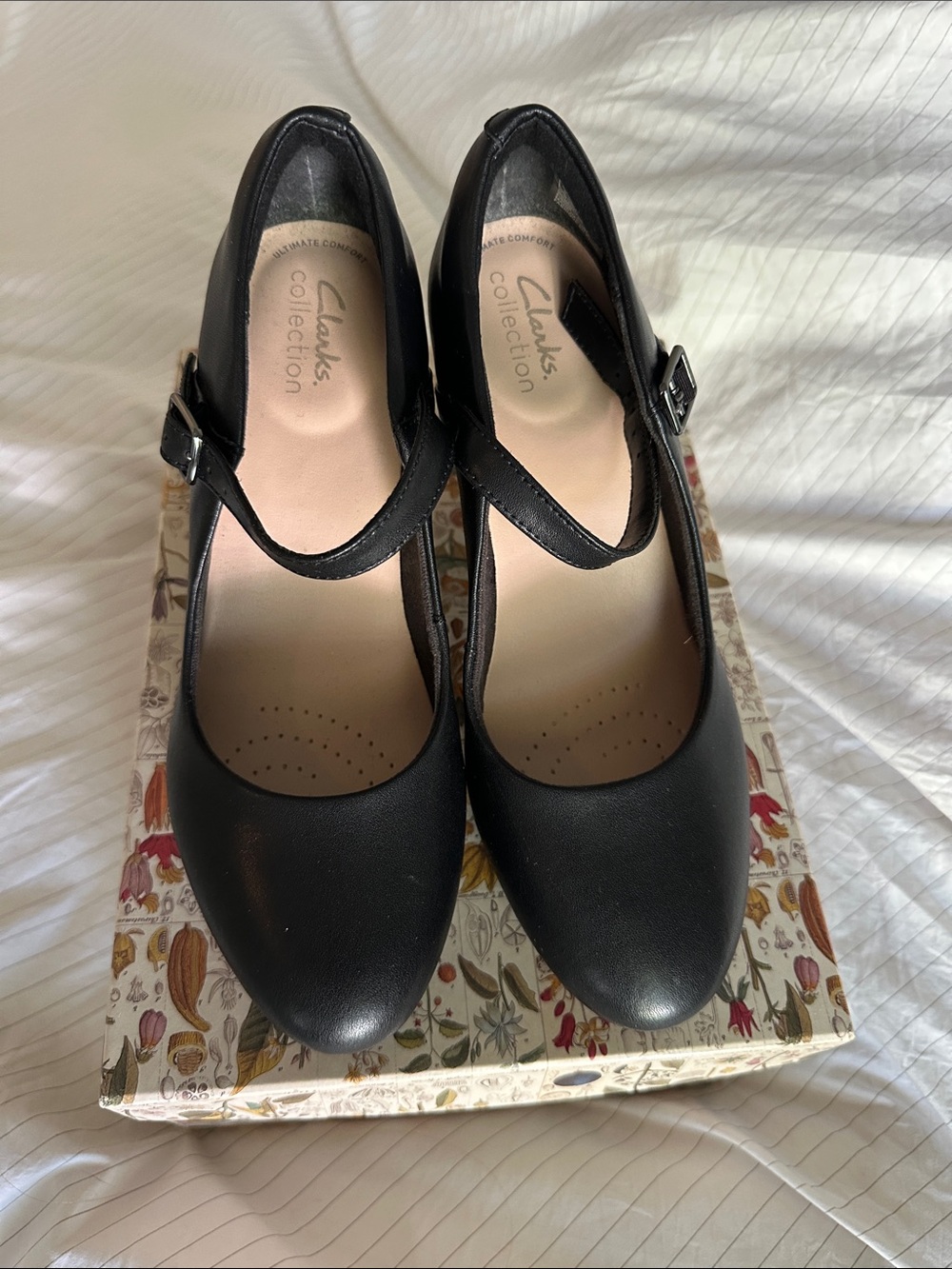 Clarks - Black Mary Jane Heels with Buckle Strap - 7